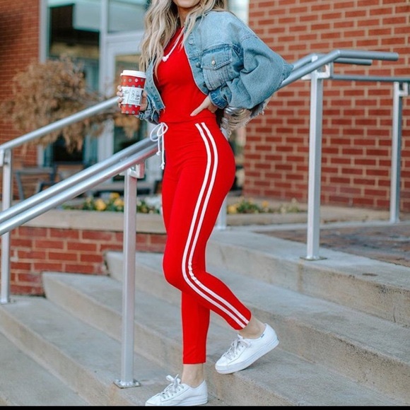 Kittenish red Kennedy two piece legging top set - Picture 1 of 10